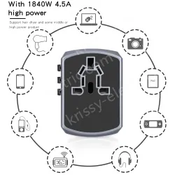 Hot sale world travel adapter KRUSB-WLG3304B