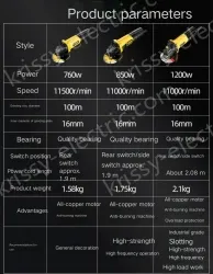 Slotted 1200W rear switch metal cutting and grinding