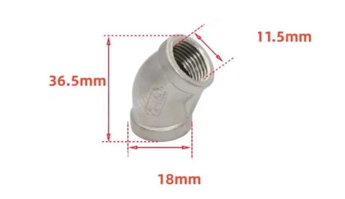 316L/2 min. 1/4 DN8 Stainless steel 45° elbow joint