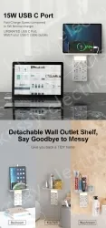 6 AC Outlets Surge Protector Wall Outlet Shlef
