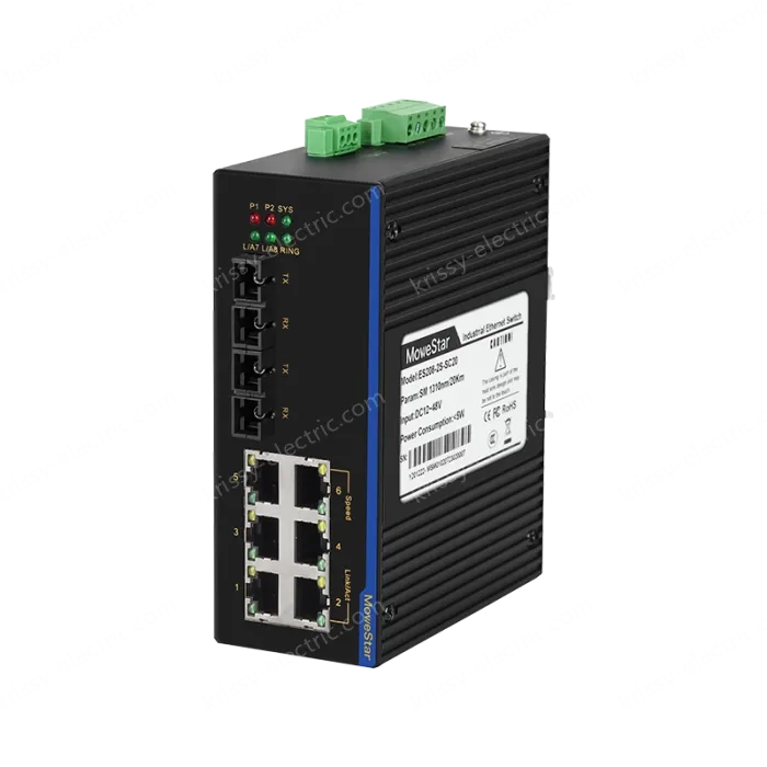 2 Ports 100M F(x) + 6 Ports 10/100M T(x) Din-Rail Unmanaged Industrial Ethernet Switch